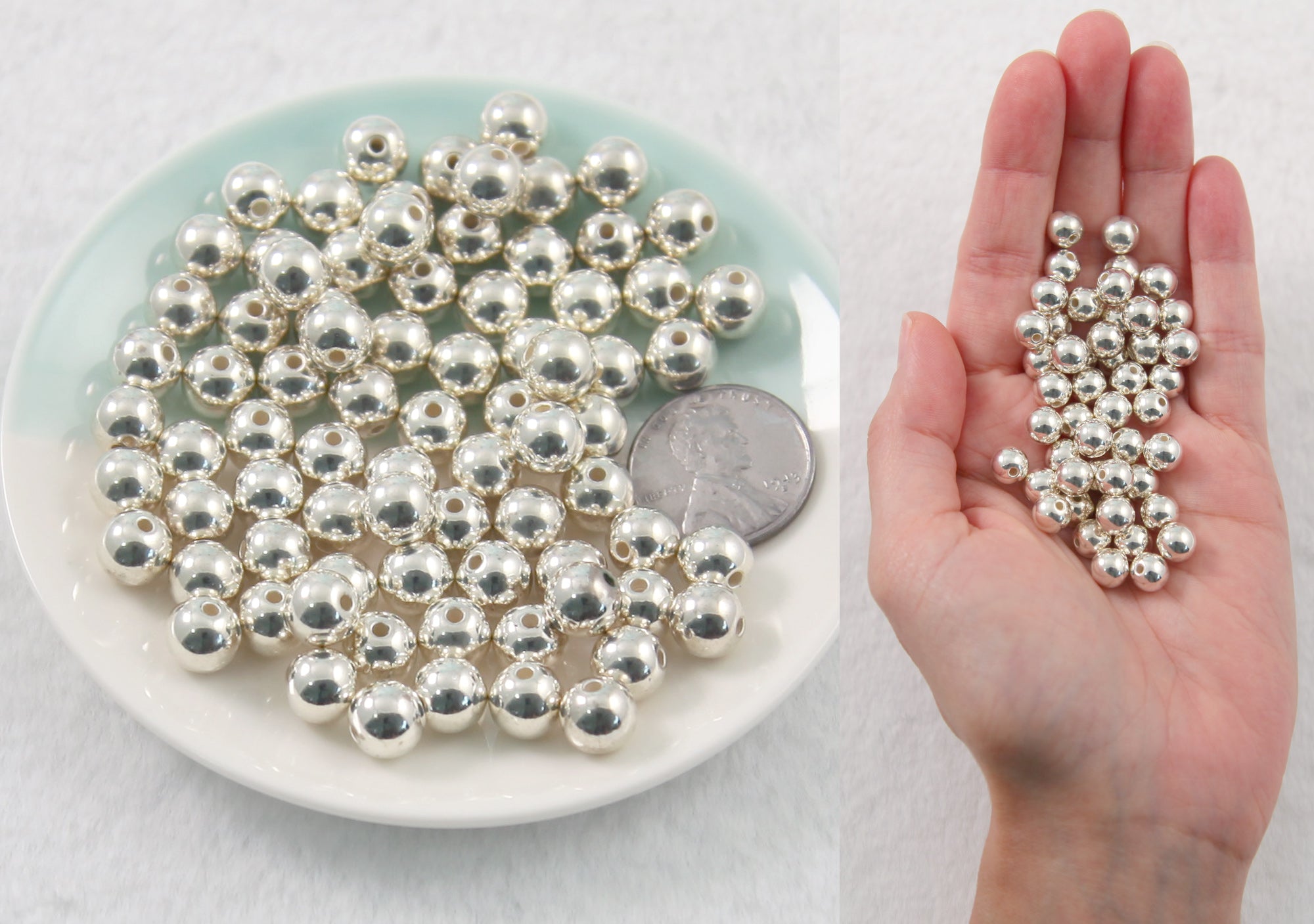 Electroplated Round Beads 100 Pcs 8mm Electroplated Silver Plastic Delish Beads 7492