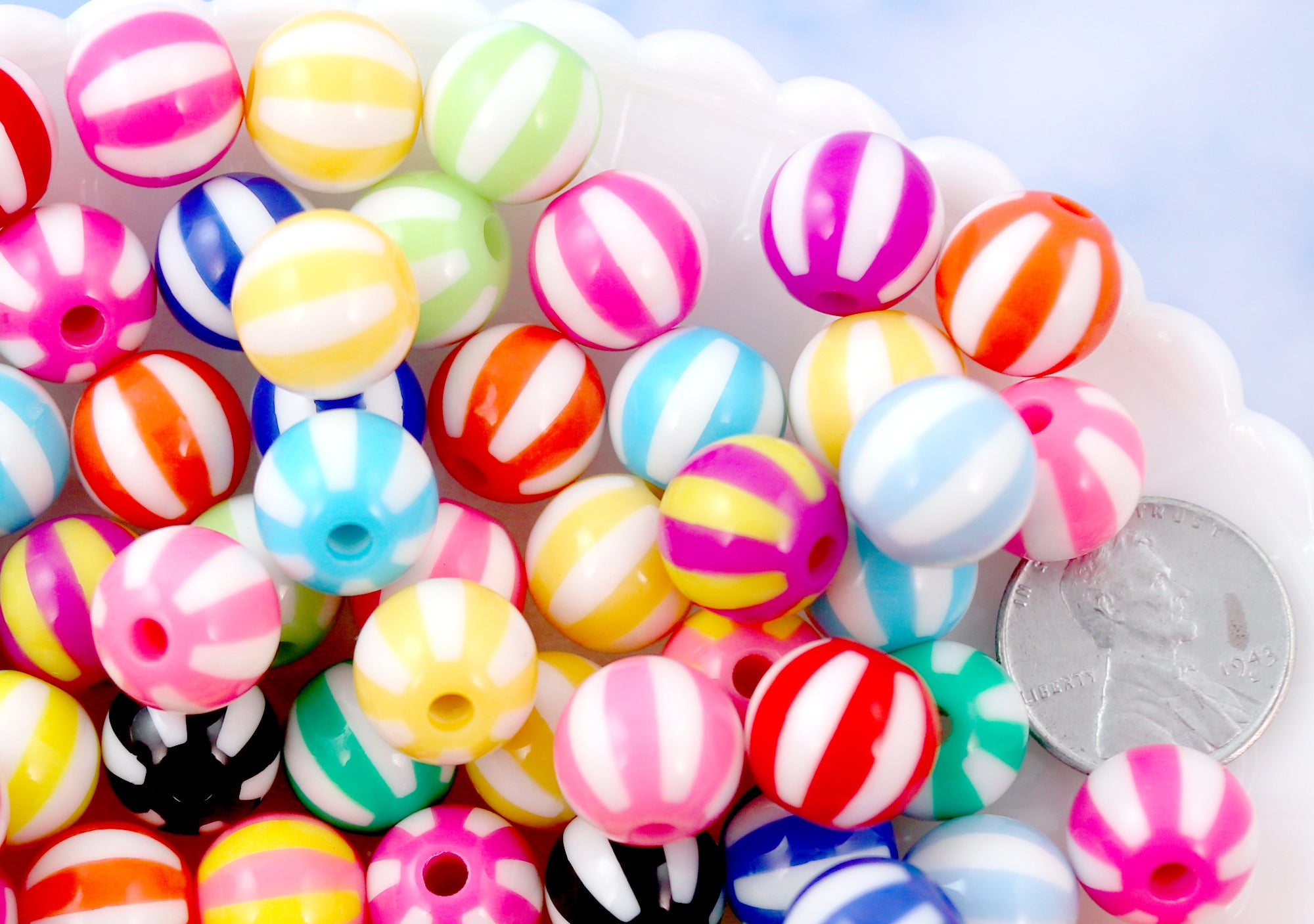 15mm Beach Ball Striped Resin Beads - 12 pc set – Delish Beads