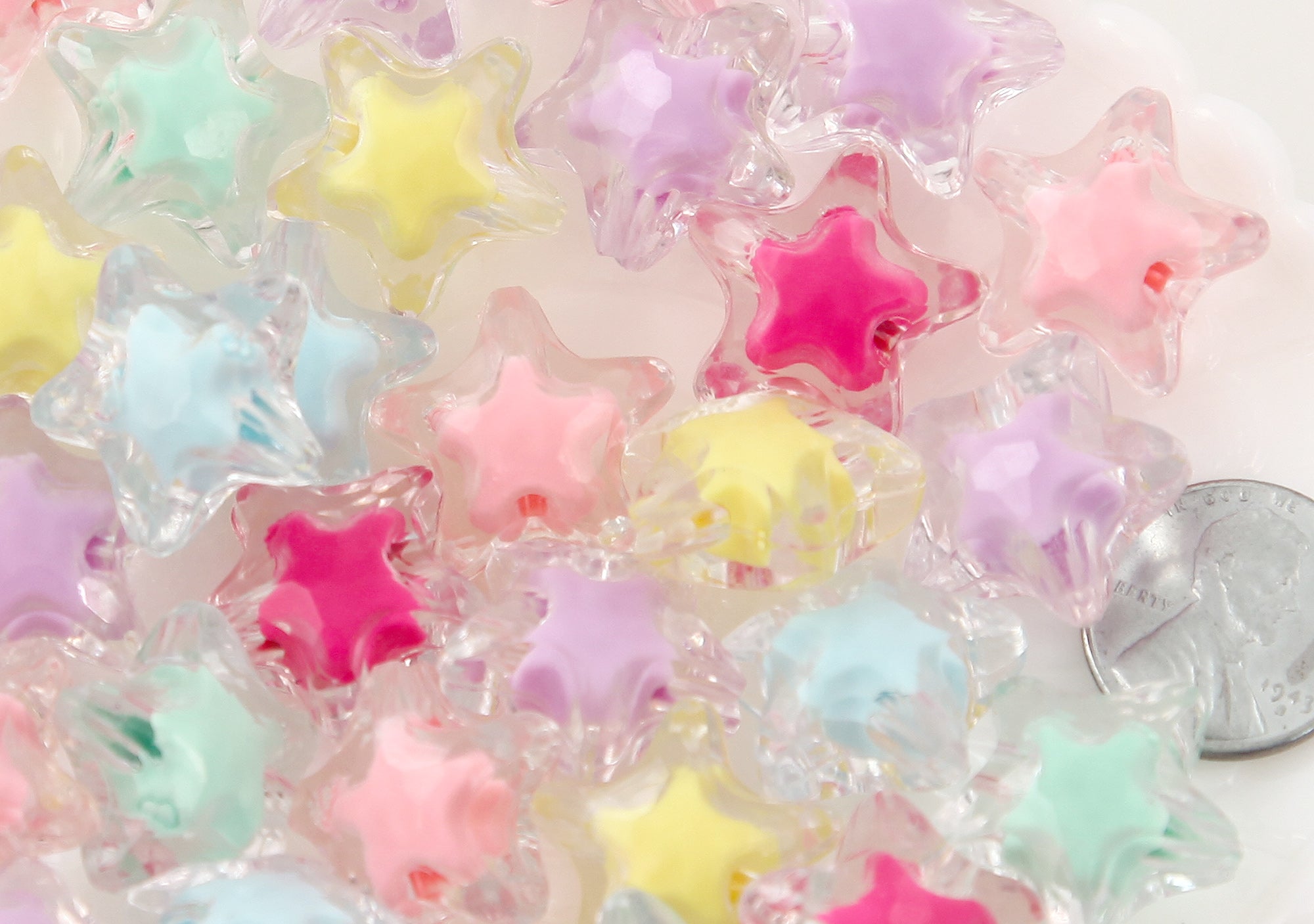 Pastel Star Beads - 15mm Super Cute Pastel Inner Bead Star Resin or Acrylic  Beads - 50 pc set