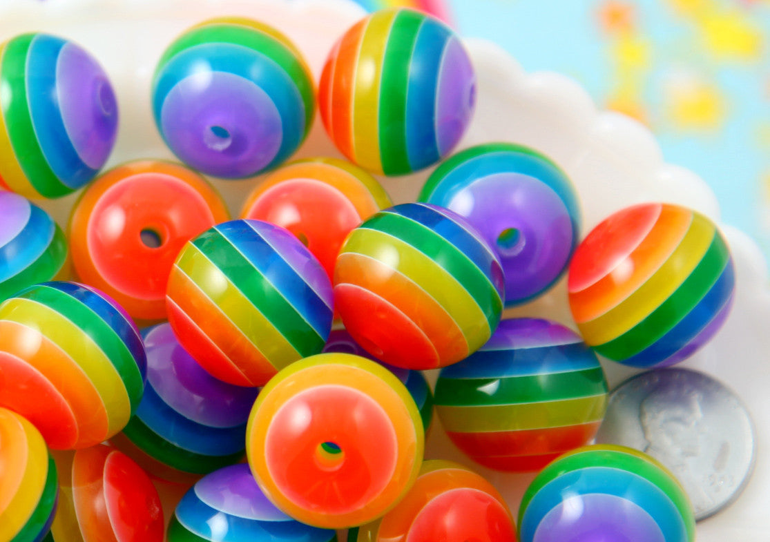 POP! Possibilities 10mm Round Beads - Rainbow Stripes