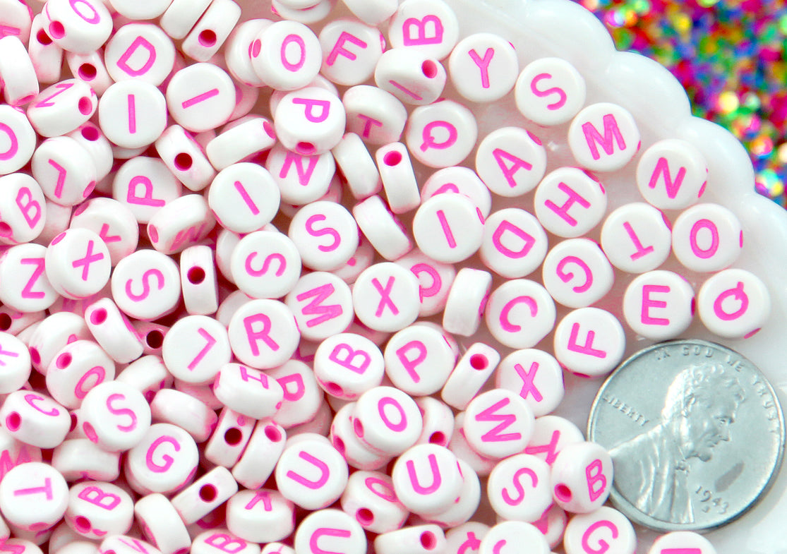 Pastel Round Letter Beads Acrylic Alphabet Beads with White Color Letters