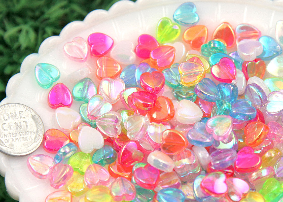 Iridescent Heart Beads | Chunky Jewelry Making | Kawaii Acrylic Bead (AB  Grey / 4 pcs / 17mm x 13mm)