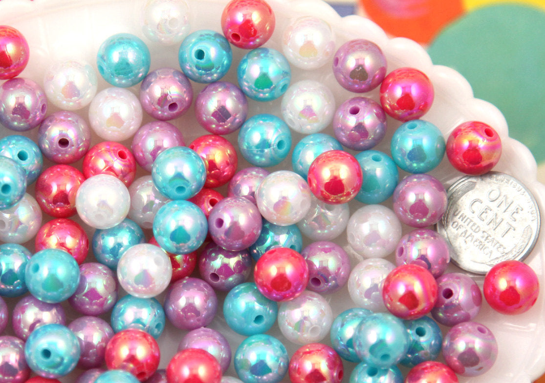 8mm Small AB Bright Mix Translucent Iridescent Acrylic or Resin Beads - 150  pc set