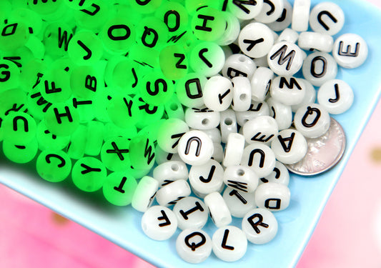 Big Glow Letter Beads - 170 pieces - 10mm Large Glow in the Dark Alphabet Acrylic or Resin Beadsset