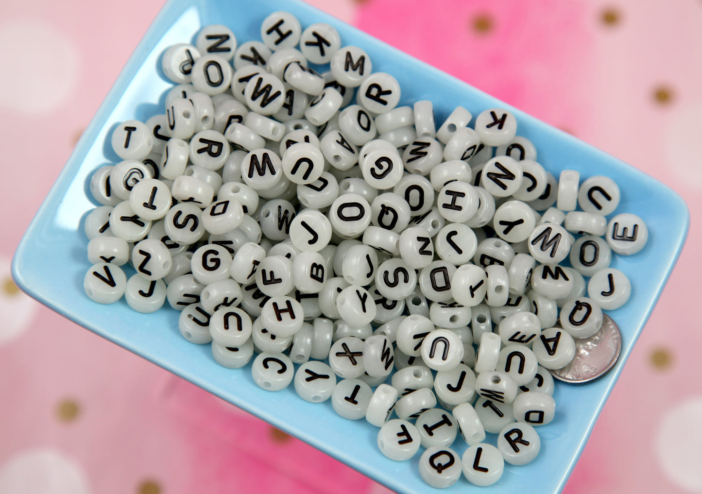 Big Glow Letter Beads - 170 pieces - 10mm Large Glow in the Dark Alphabet Acrylic or Resin Beadsset