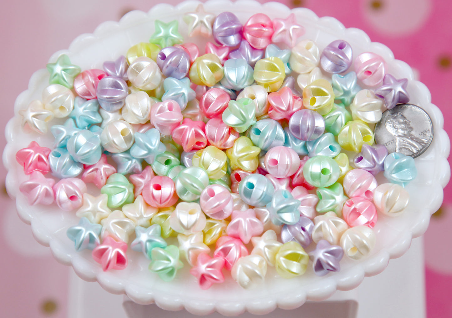 Faux Pearl Star Beads - 100 pieces - 11mm Small Pastel Pearly 3D Star Acrylic or Resin Beads