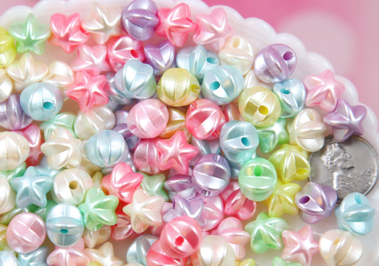 Faux Pearl Star Beads - 100 pieces - 11mm Small Pastel Pearly 3D Star Acrylic or Resin Beads