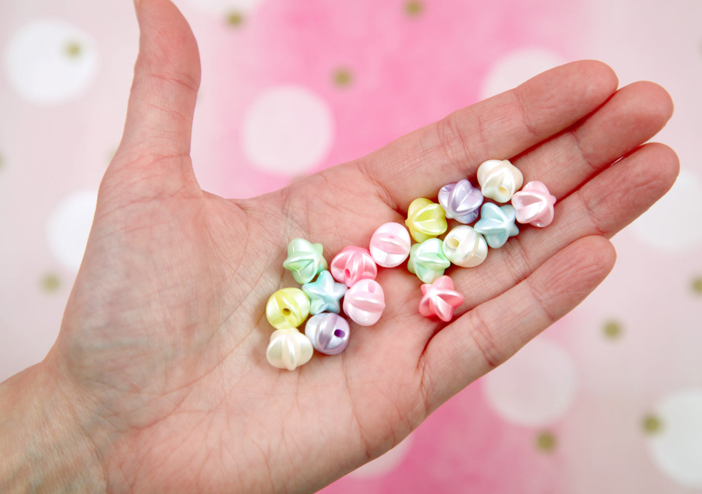 Faux Pearl Star Beads - 100 pieces - 11mm Small Pastel Pearly 3D Star Acrylic or Resin Beads