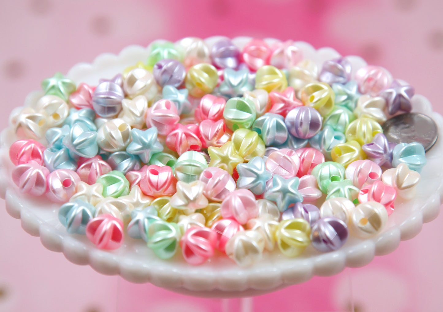 Faux Pearl Star Beads - 100 pieces - 11mm Small Pastel Pearly 3D Star Acrylic or Resin Beads