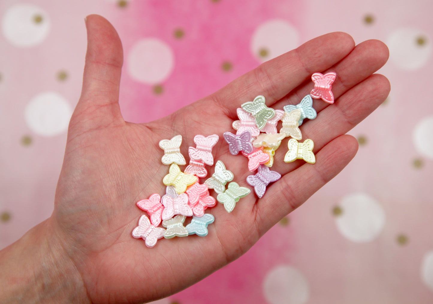 Butterfly Beads - 100 pieces - 14mm Pearly Pastel Beautiful Bright Color Little Butterfly Shaped Resin or Acrylic Beads