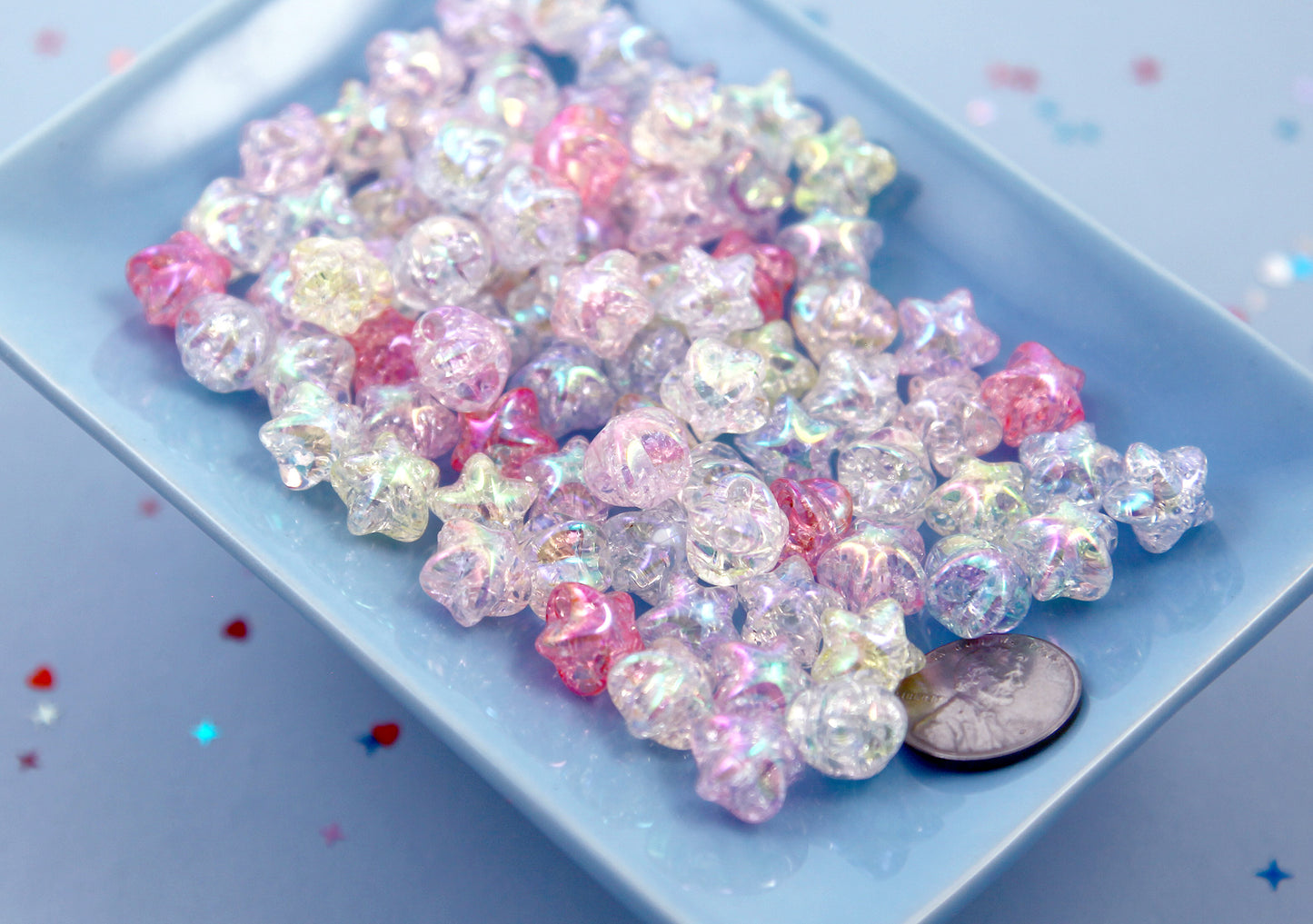 Cracked Pastel Star Beads - 12mm Pastel AB Crackle 3D Acrylic Star Beads - Resin Star Beads - 60 pc set