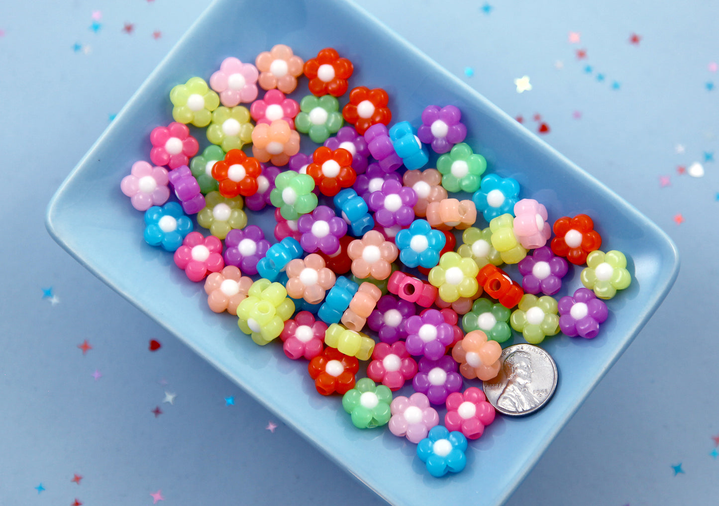 Acrylic Flower Beads - 12mm Small Jelly Color Acrylic Flower Beads - Little Resin Flower Beads - 75 pc set