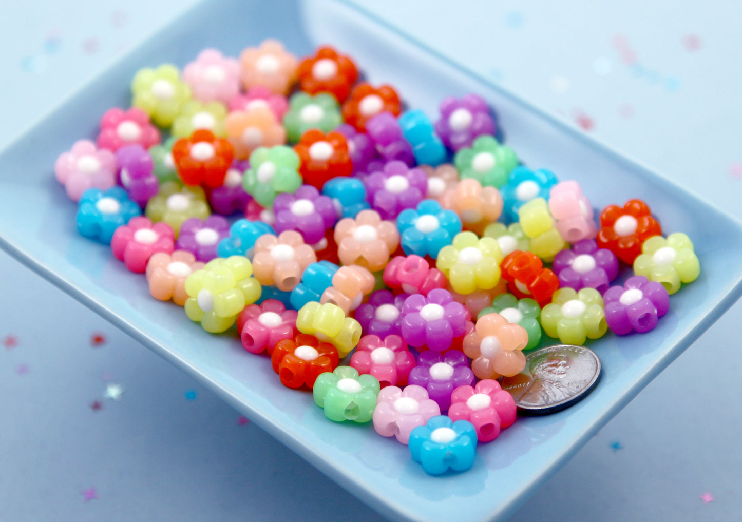 Acrylic Flower Beads - 12mm Small Jelly Color Acrylic Flower Beads - Little Resin Flower Beads - 75 pc set