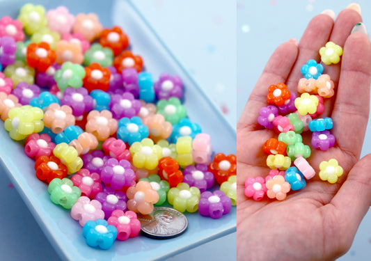 Acrylic Flower Beads - 12mm Small Jelly Color Acrylic Flower Beads - Little Resin Flower Beads - 75 pc set