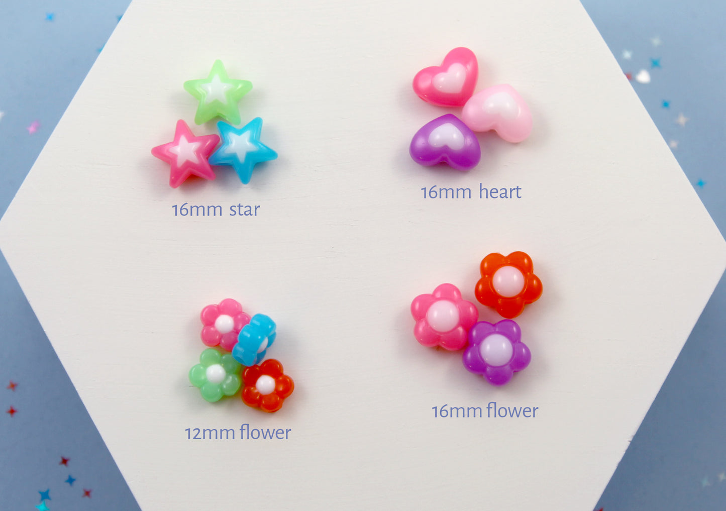 Flower Beads - 16mm Jelly Bright Color Acrylic Flower Beads - Resin Flower Beads - 35 pc set