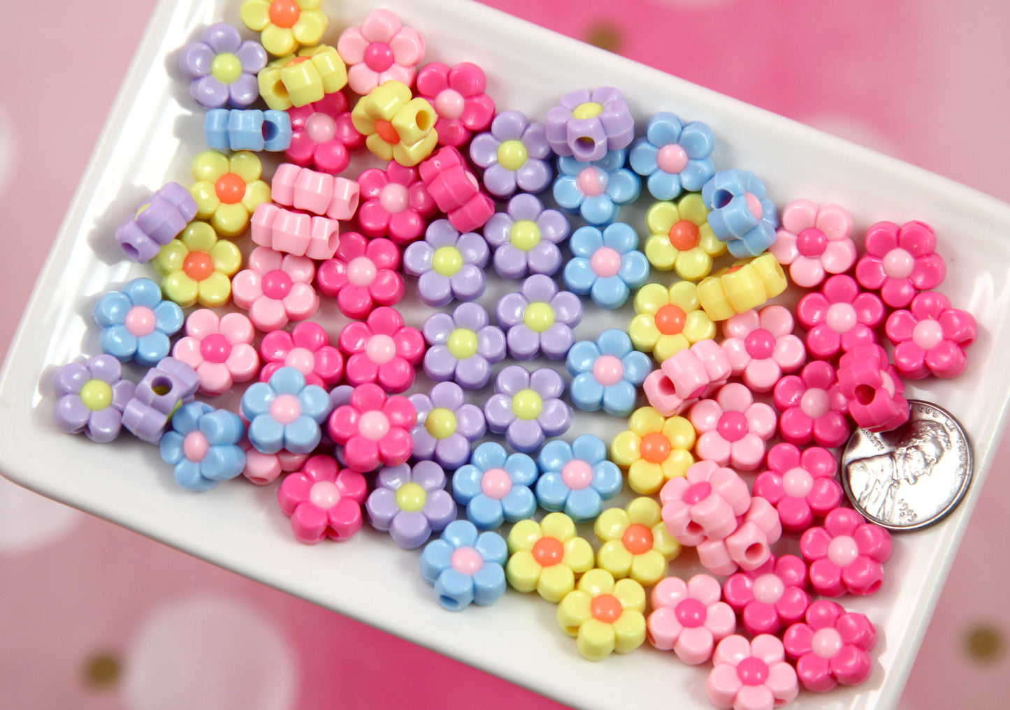 Flower Beads - 60 pieces - 12mm Small Pastel Two-Color Daisy Bead Acrylic Flower Beads - Cute Resin Flower Beads