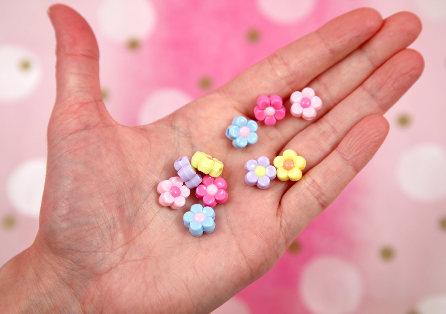 Flower Beads - 60 pieces - 12mm Small Pastel Two-Color Daisy Bead Acrylic Flower Beads - Cute Resin Flower Beads