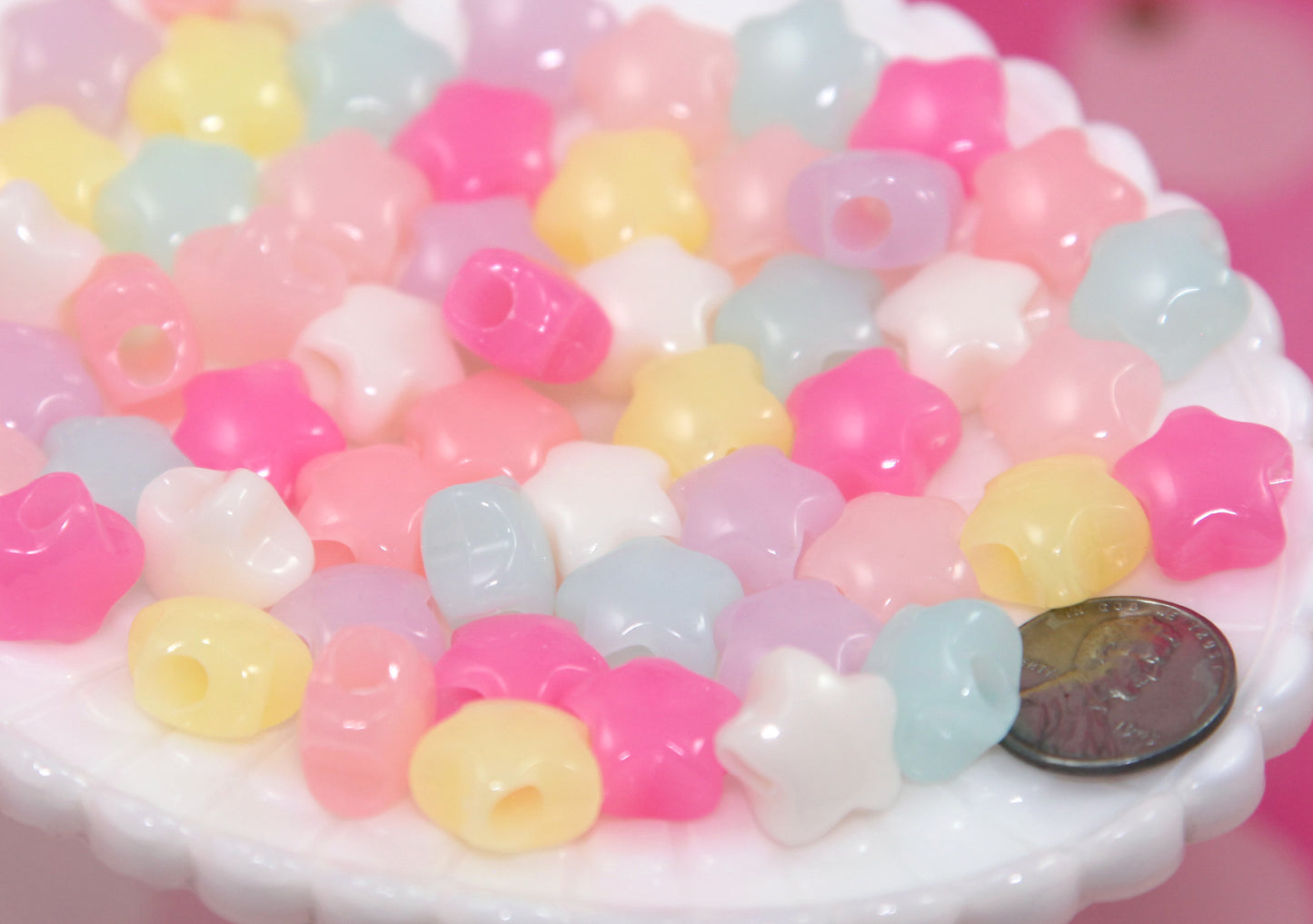 Pastel Star Beads - 50 pieces - 14mm Jelly Color Chunky 3D Rounded Puffy Pastel Star Acrylic or Resin Beads