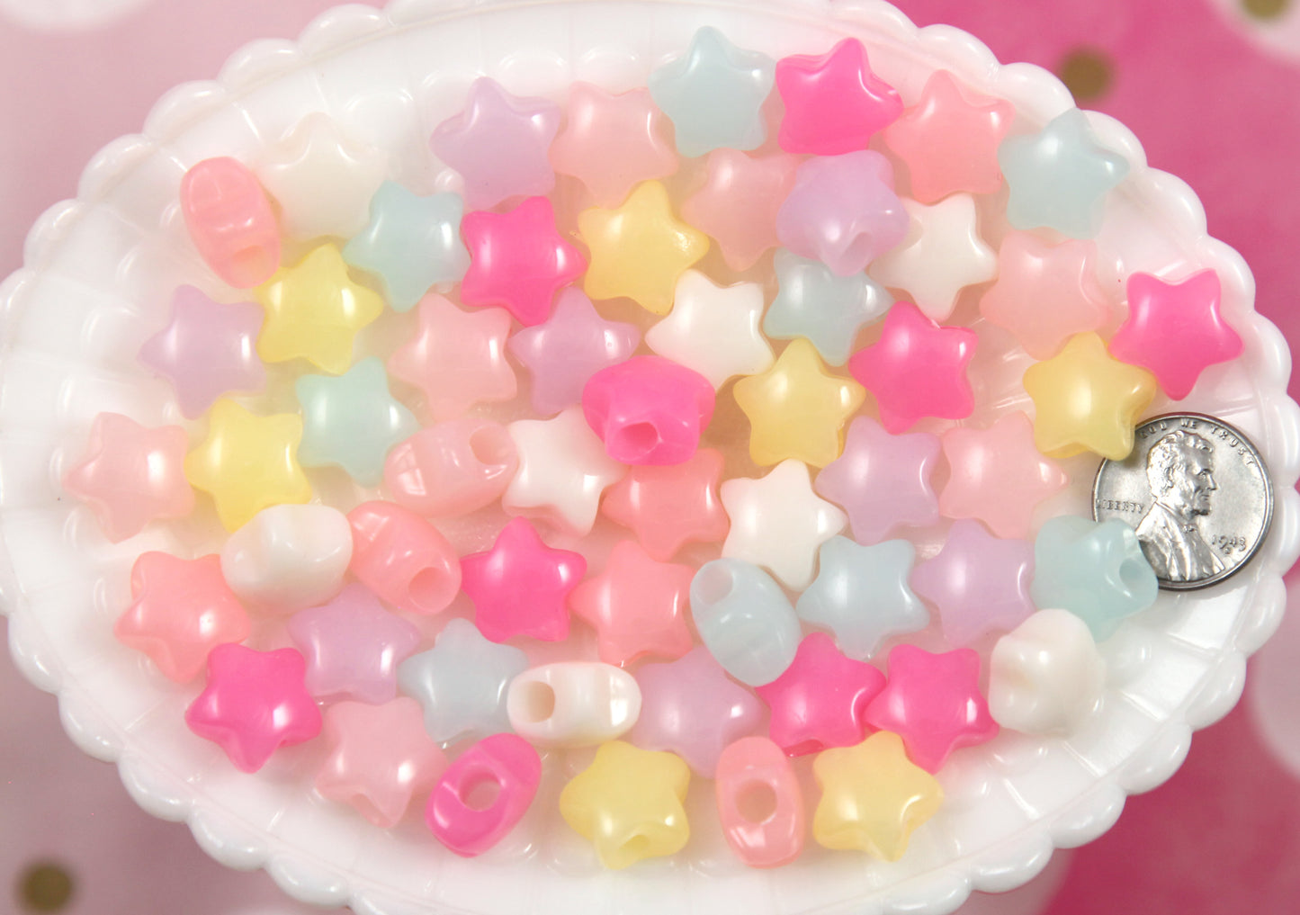 Pastel Star Beads - 50 pieces - 14mm Jelly Color Chunky 3D Rounded Puffy Pastel Star Acrylic or Resin Beads