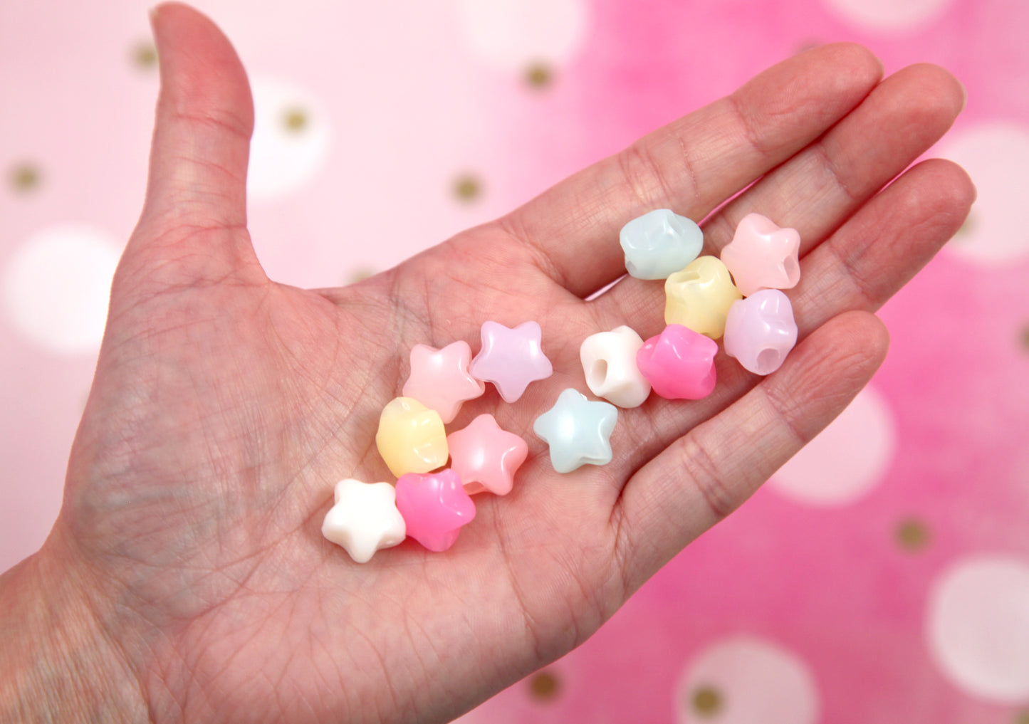 Pastel Star Beads - 50 pieces - 14mm Jelly Color Chunky 3D Rounded Puffy Pastel Star Acrylic or Resin Beads