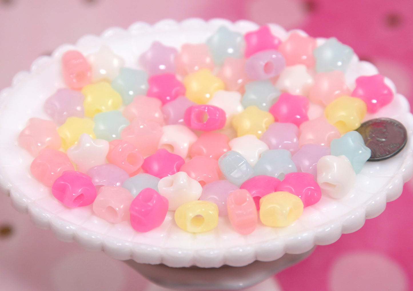 Pastel Star Beads - 50 pieces - 14mm Jelly Color Chunky 3D Rounded Puffy Pastel Star Acrylic or Resin Beads