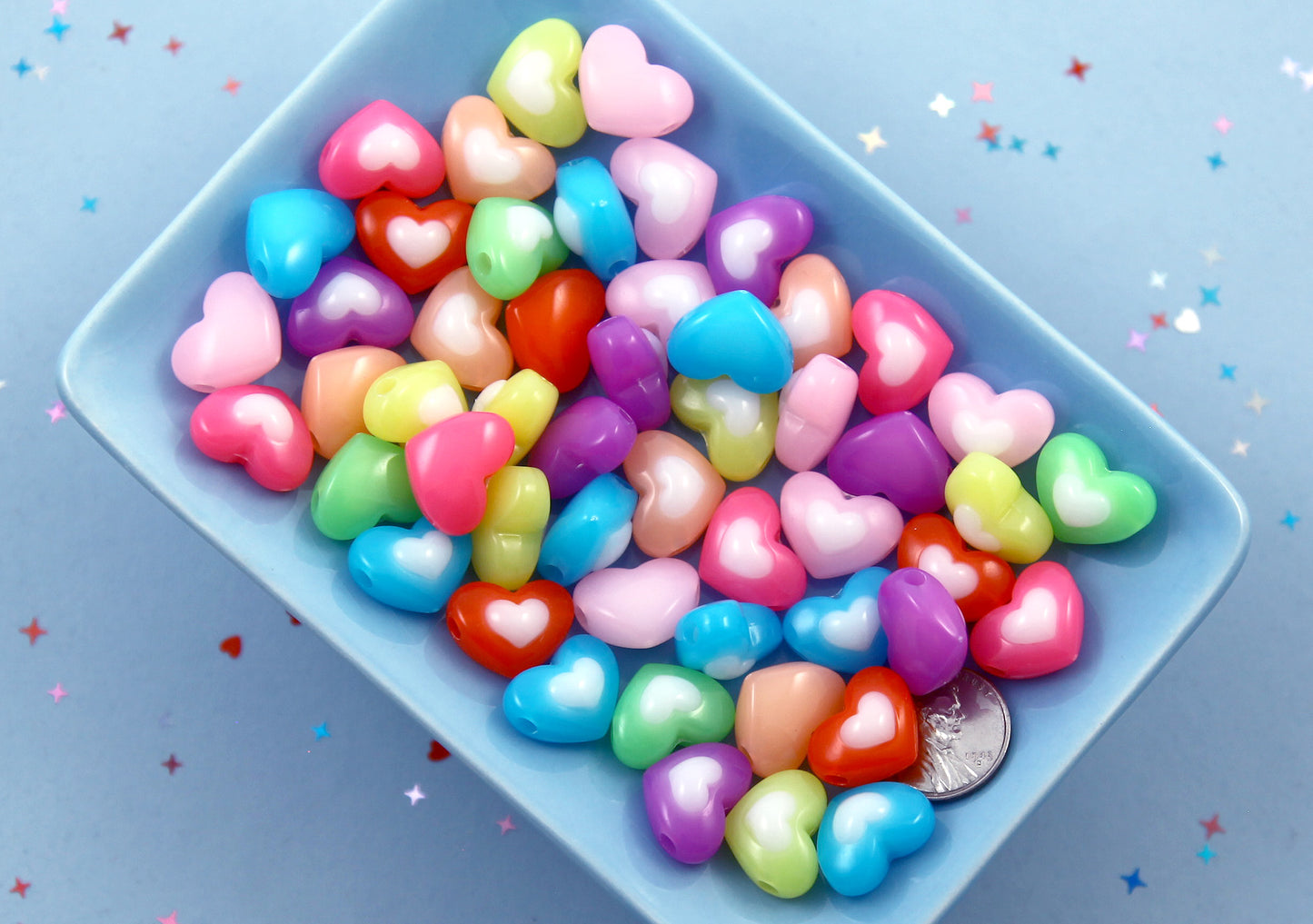 Cute Heart Beads - 16mm Lovely Jelly Color Heart Bead Resin or Acrylic Beads - 35 pc set