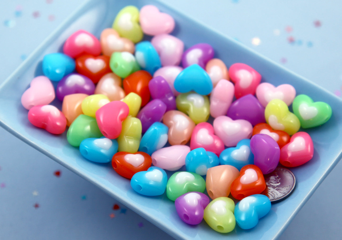 Cute Heart Beads - 16mm Lovely Jelly Color Heart Bead Resin or Acrylic Beads - 35 pc set