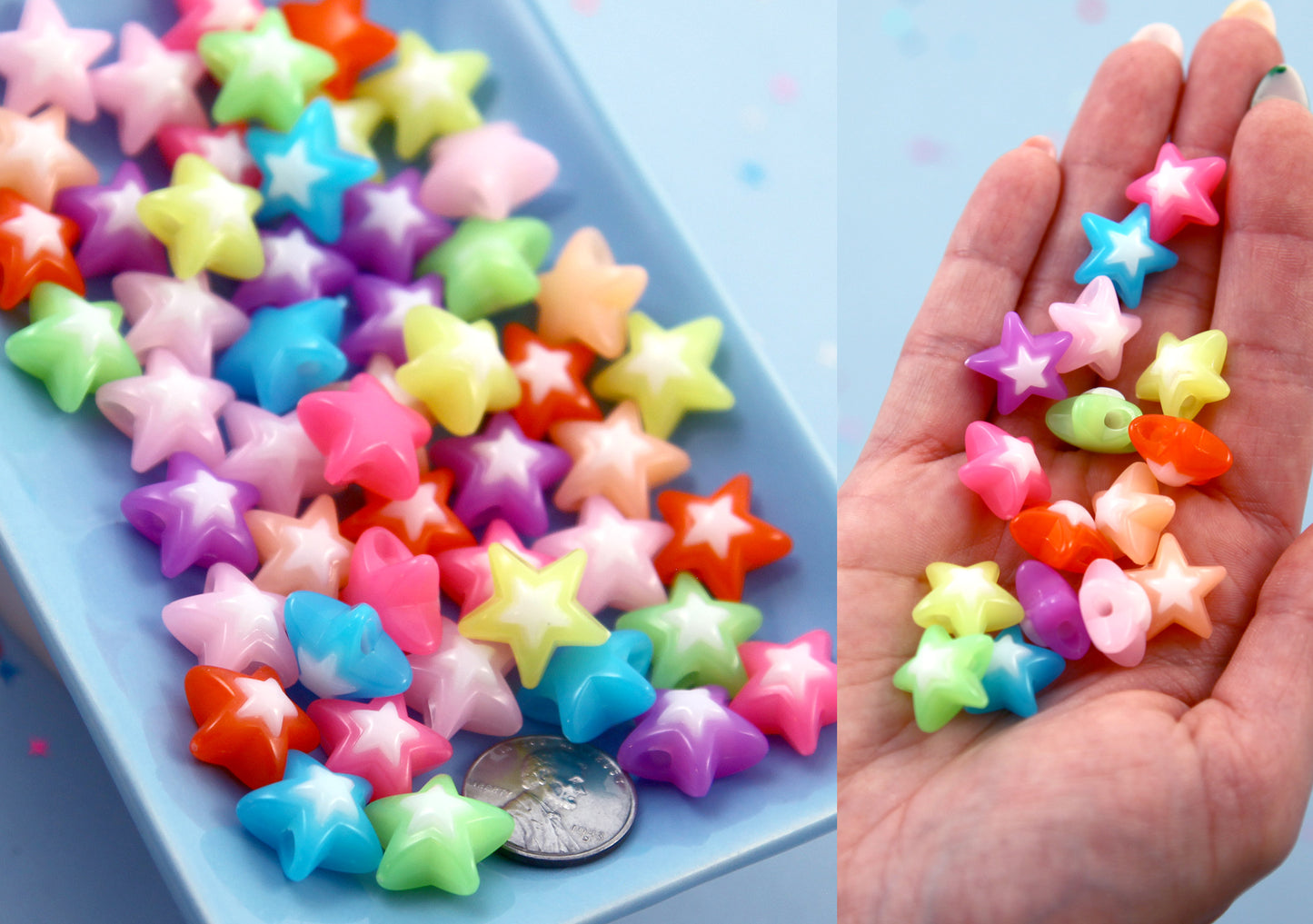 Cute Star Beads - 16mm Jelly Color Double Star Bead Acrylic or Resin Beads - 45 pcs set