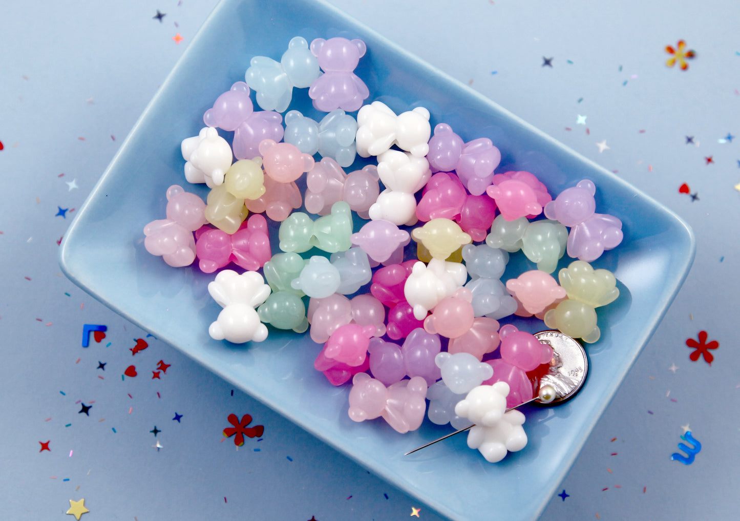 Pastel Beads - 14mm Pastel Jelly Teddy Bear Acrylic or Plastic Beads - 20 pc set