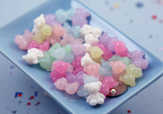 Pastel Beads - 14mm Pastel Jelly Teddy Bear Acrylic or Plastic Beads - 20 pc set