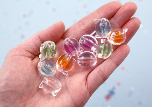 Cute Cat Beads - 18mm Double Bead Transparent Kitty Beads Resin or Acrylic Beads - 20 pc set