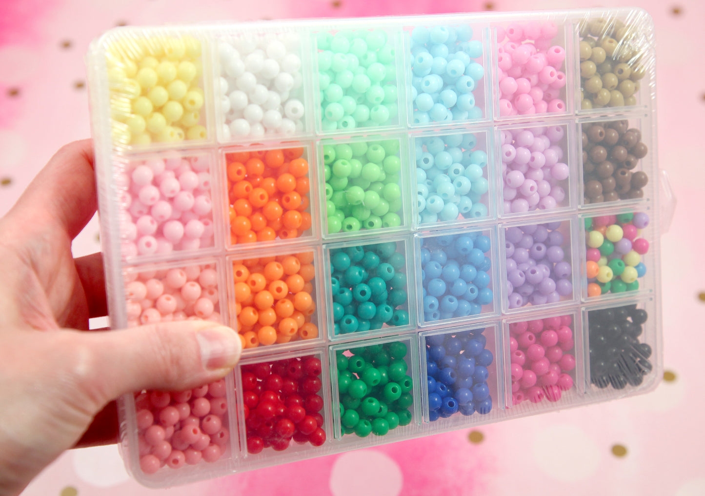 Acrylic Bead Kit - 6mm Tiny Beads Set with organizer - great for making bracelets, kandi, ispy, sensory crafts, jewelry making - 1500+ pcs