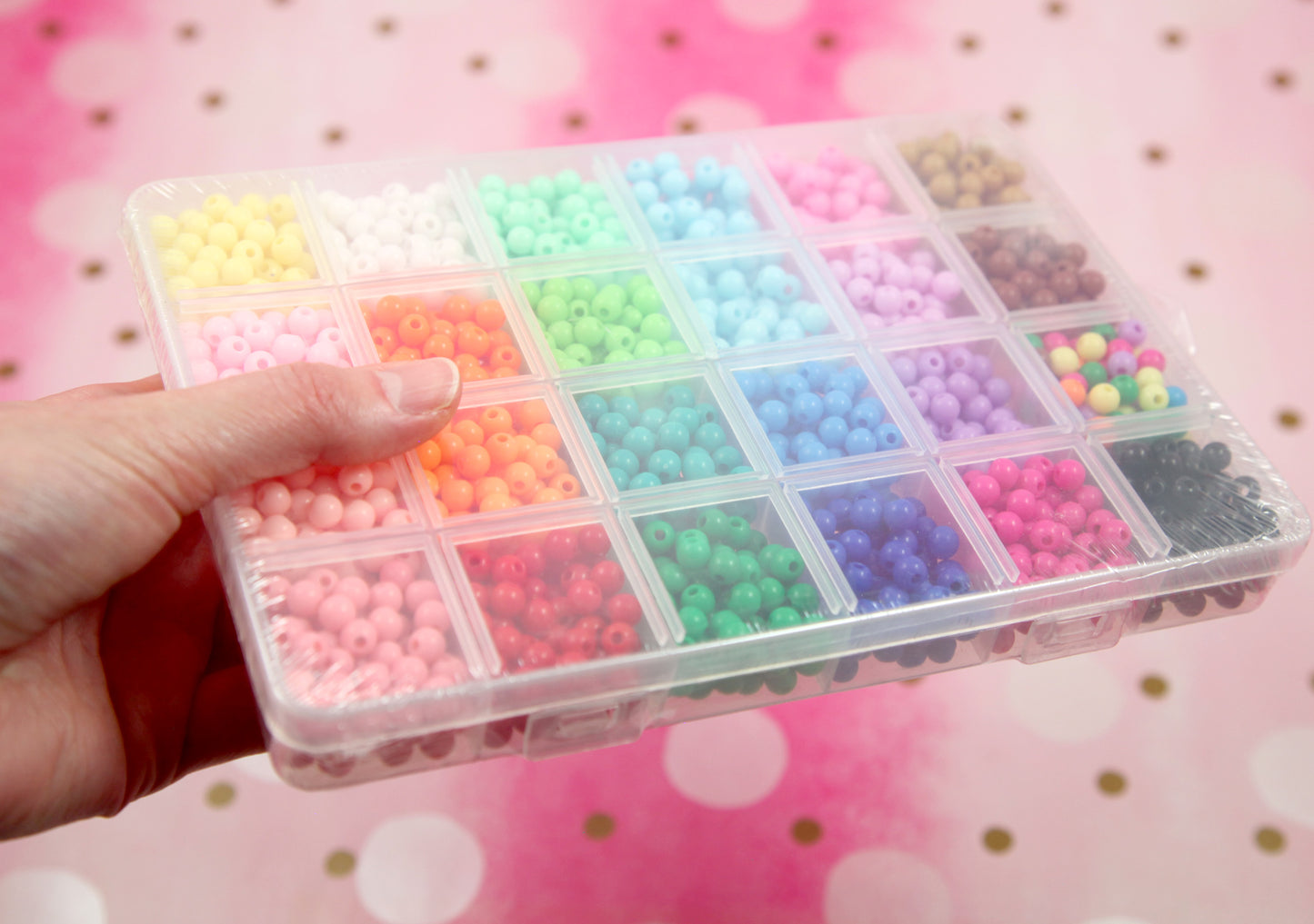 Acrylic Bead Kit - 6mm Tiny Beads Set with organizer - great for making bracelets, kandi, ispy, sensory crafts, jewelry making - 1500+ pcs