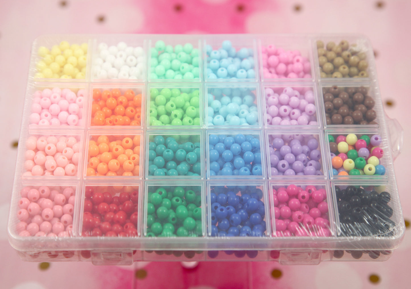 Acrylic Bead Kit - 6mm Tiny Beads Set with organizer - great for making bracelets, kandi, ispy, sensory crafts, jewelry making - 1500+ pcs