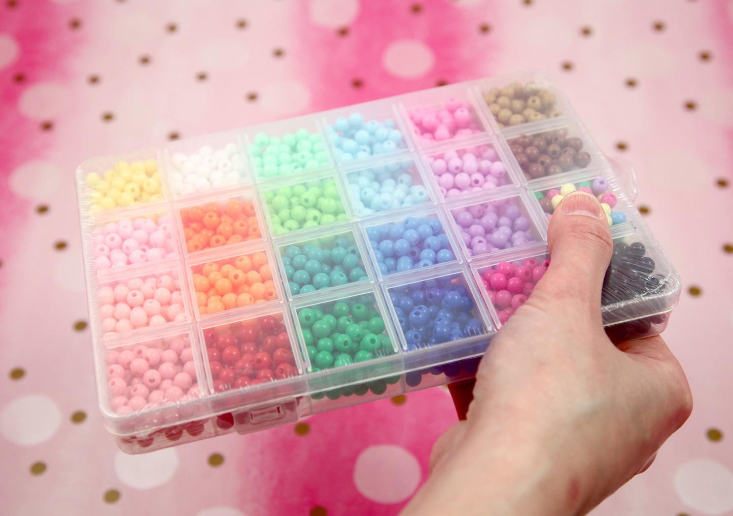 Acrylic Bead Kit - 6mm Tiny Beads Set with organizer - great for making bracelets, kandi, ispy, sensory crafts, jewelry making - 1500+ pcs