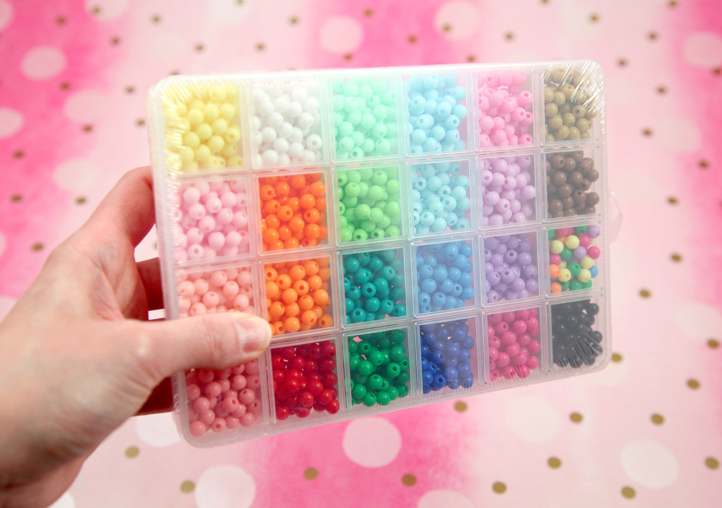 Acrylic Bead Kit - 6mm Tiny Beads Set with organizer - great for making bracelets, kandi, ispy, sensory crafts, jewelry making - 1500+ pcs