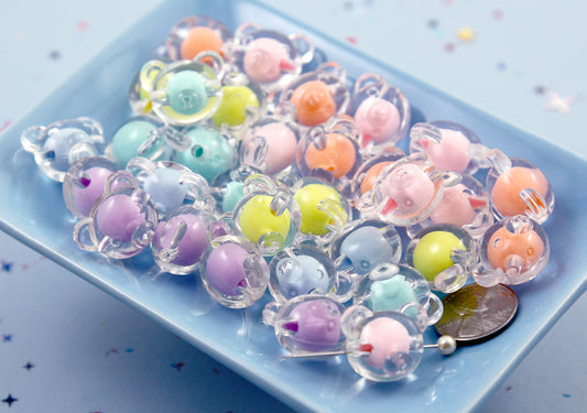 Pastel Bear Beads - 20mm Double Bead Transparent Bear Resin or Acrylic Beads - 20 pc set