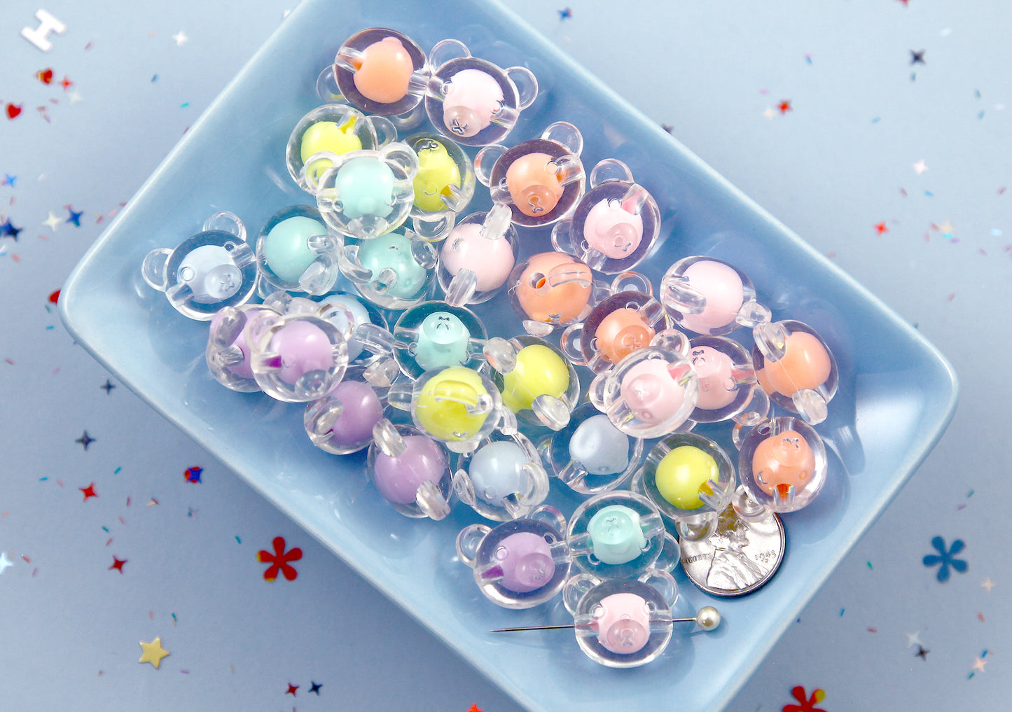 Pastel Bear Beads - 20mm Double Bead Transparent Bear Resin or Acrylic Beads - 20 pc set