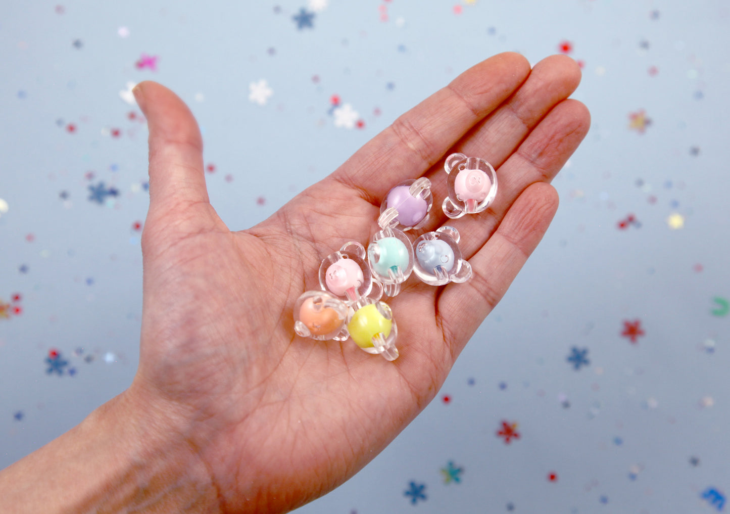 Pastel Bear Beads - 20mm Double Bead Transparent Bear Resin or Acrylic Beads - 20 pc set