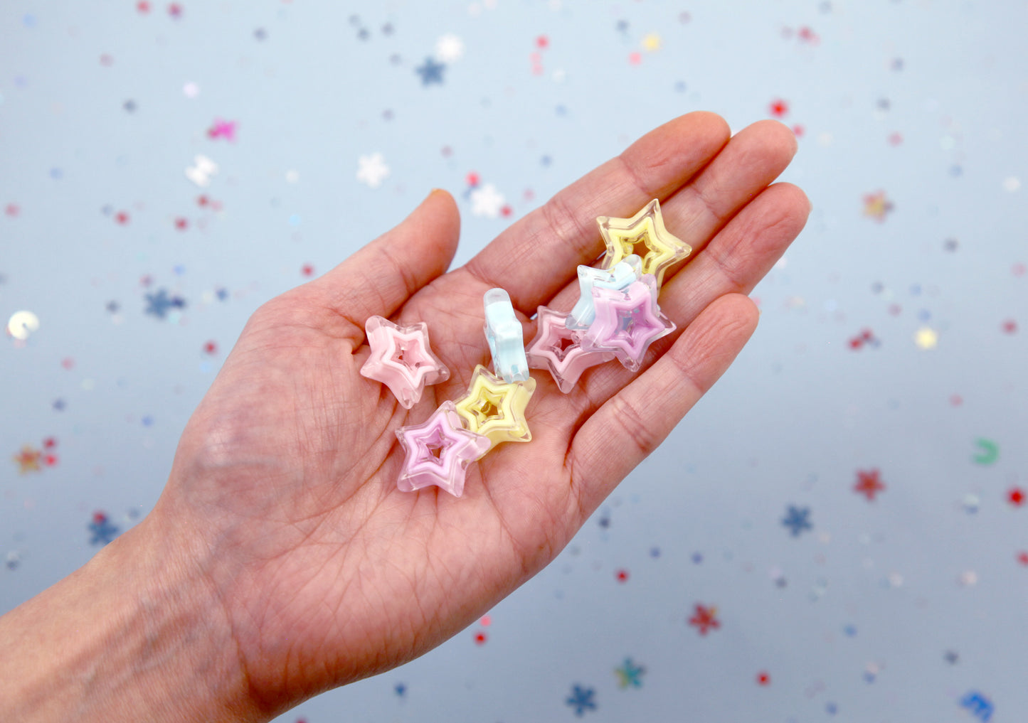 Star Beads - 22mm Pastel Outline Star Double Stars Acrylic or Resin Beads - 16 pcs set