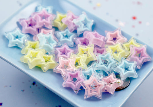 Star Beads - 22mm Pastel Outline Star Double Stars Acrylic or Resin Beads - 16 pcs set