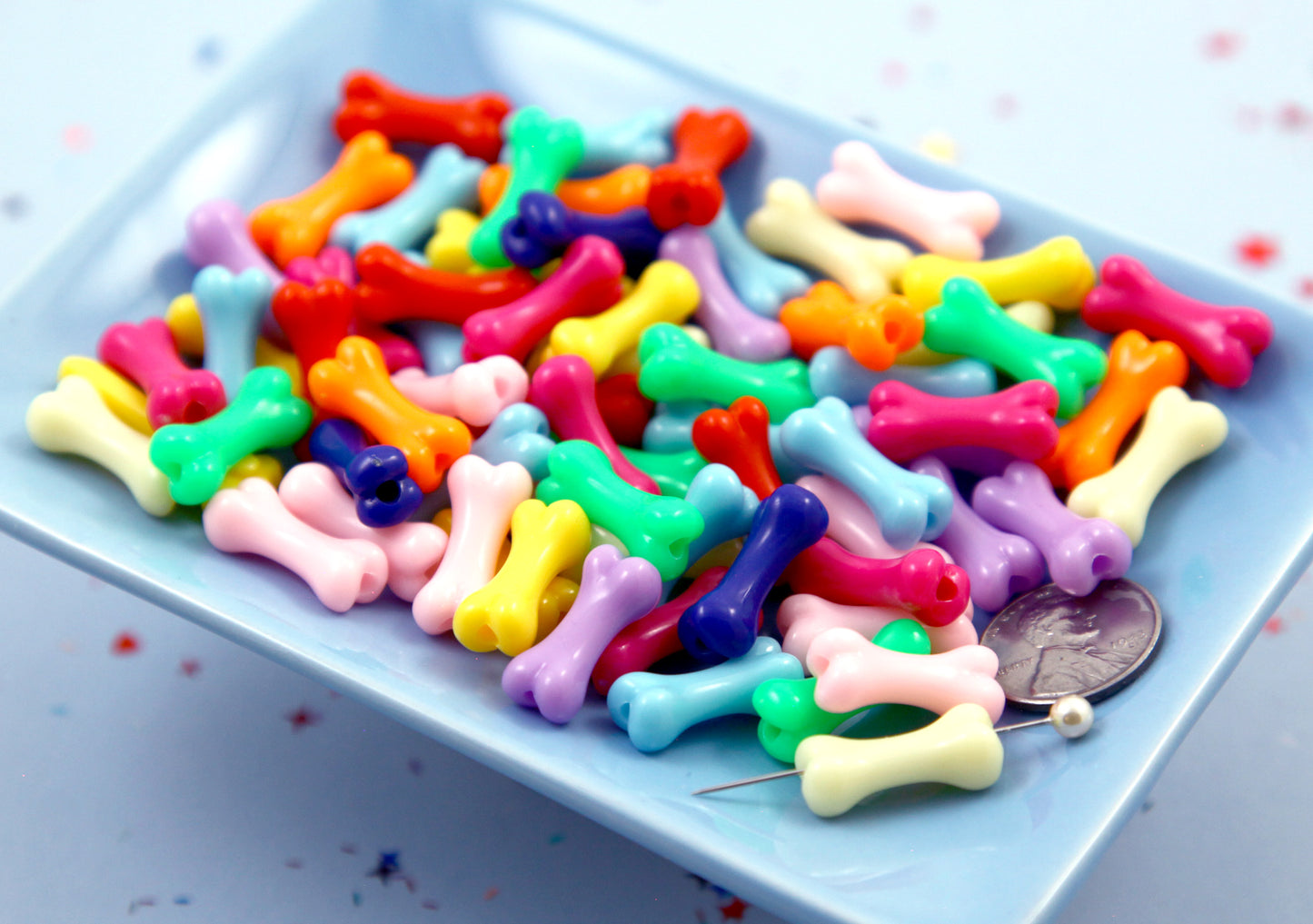 Bone Beads - 20mm Bone Shape Beads Colorful Bones Acrylic or Plastic Beads - 45 pcs set