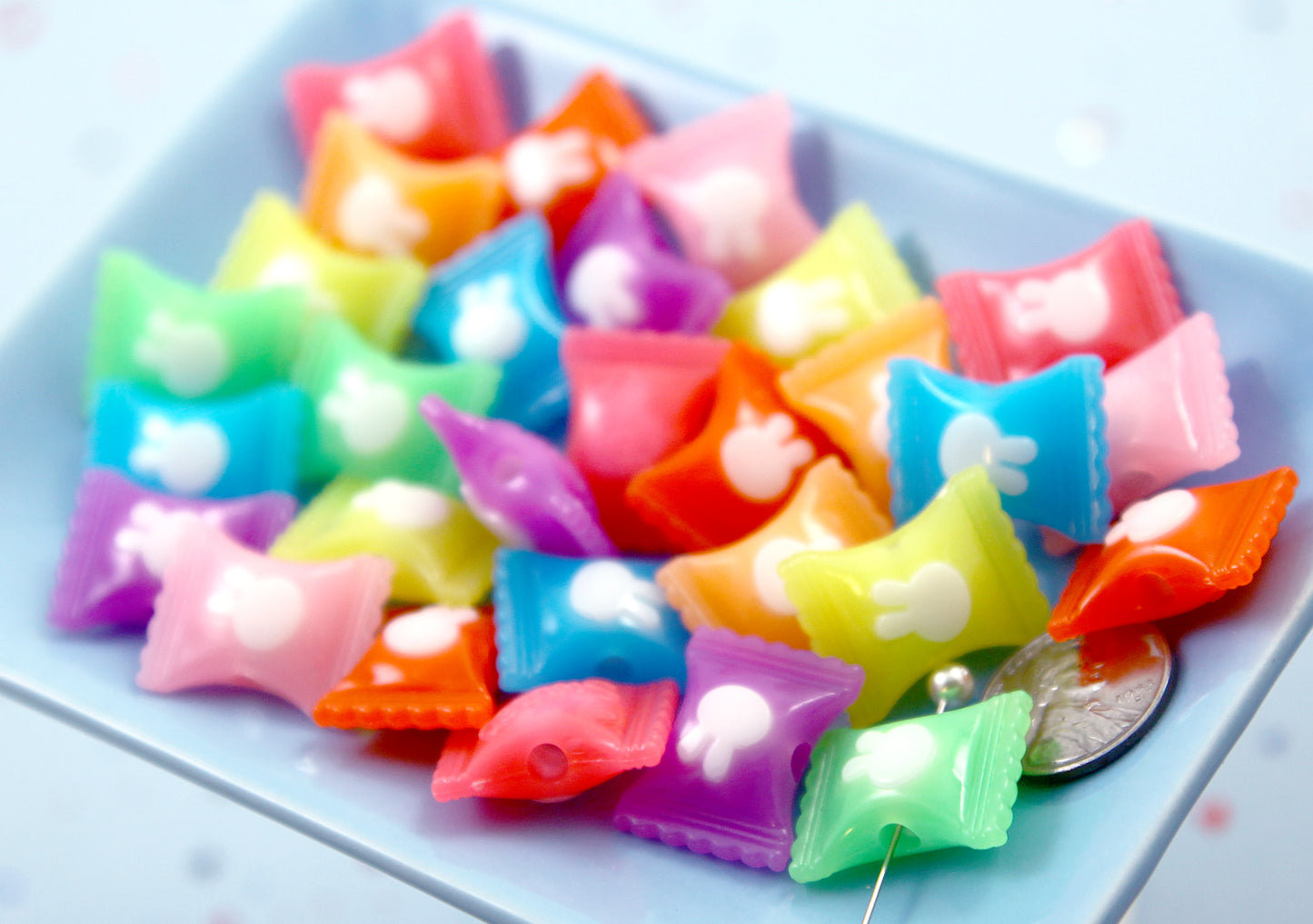 Candy Beads - 21mm Jelly Color Candies Wrapped Candy Shape Acrylic or Resin Beads - 18 pc set