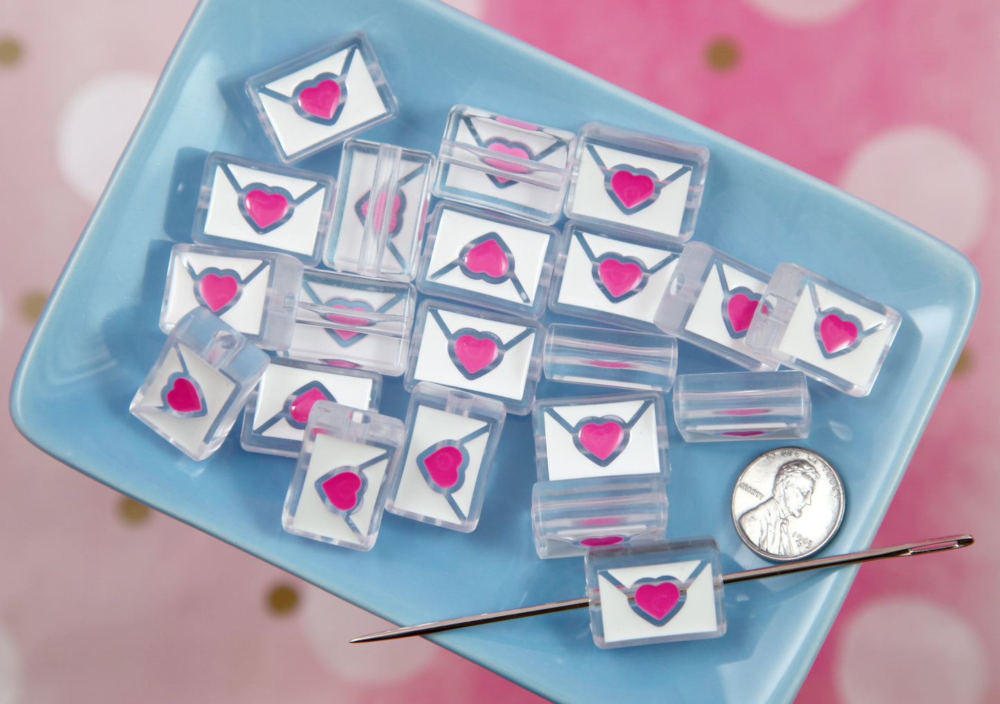 Love Letter Beads - 8 pieces - 22mm Valentines Day Love Letter Beads Enamel Style Acrylic Beads or Resin Beads