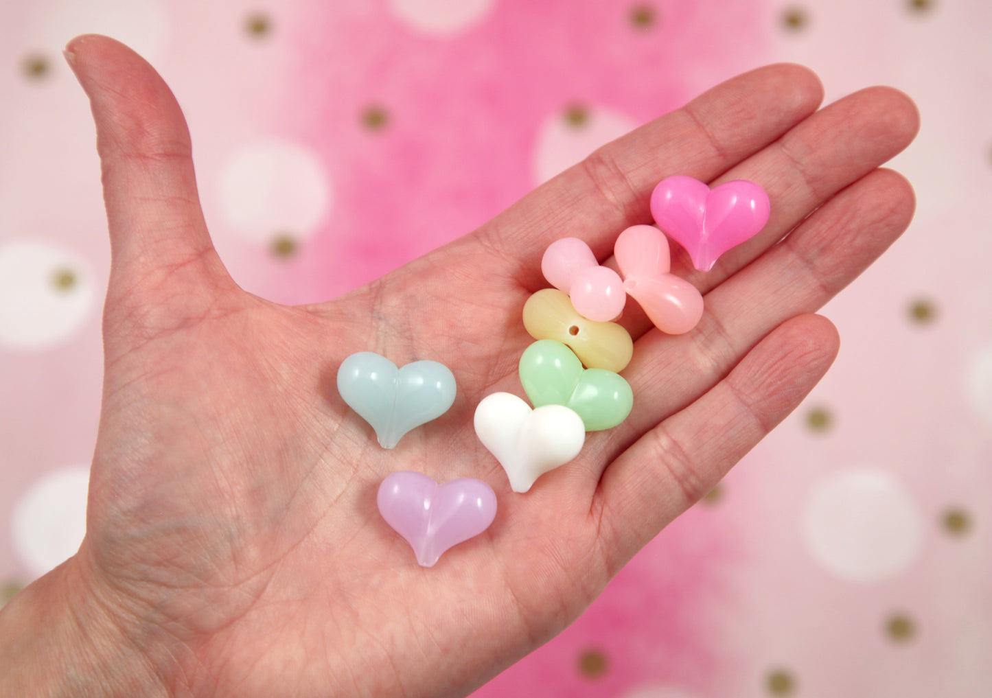 Heart Beads - 25 pieces - 17mm Pastel Jelly Heart Beads Puffy Hearts Acrylic or Resin Beads