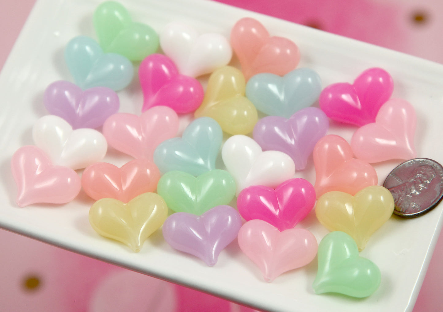 Heart Beads - 25 pieces - 17mm Pastel Jelly Heart Beads Puffy Hearts Acrylic or Resin Beads