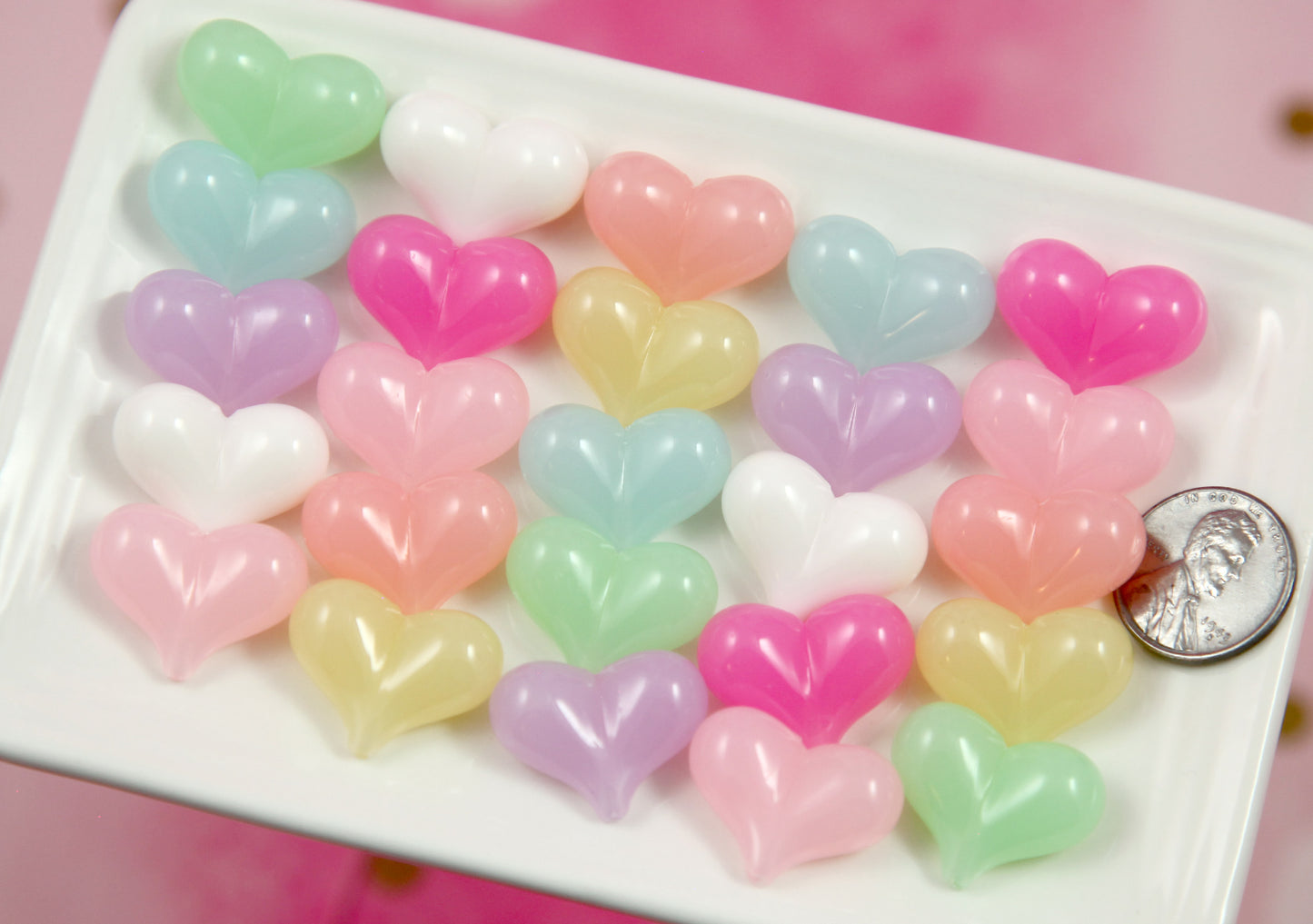 Heart Beads - 25 pieces - 17mm Pastel Jelly Heart Beads Puffy Hearts Acrylic or Resin Beads