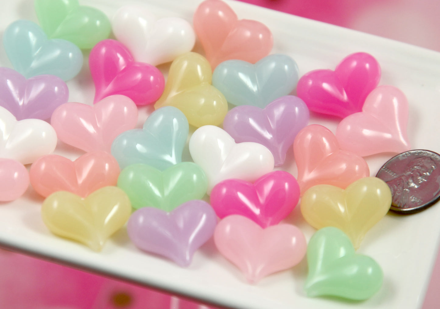 Heart Beads - 25 pieces - 17mm Pastel Jelly Heart Beads Puffy Hearts Acrylic or Resin Beads