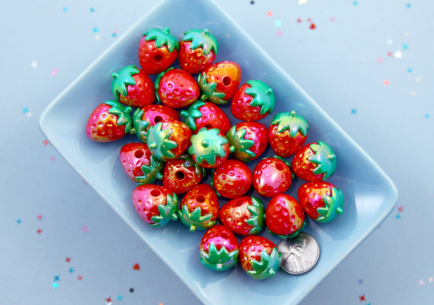 Strawberry Beads - 20mm AB Strawberry Big 3D Opaque Acrylic or Resin Beads - 10 pc set