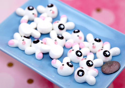 Bunny Flat Backs - 12 pieces - 20mm White Rabbit Resin or Acrylic Cabochons or Flatbacks